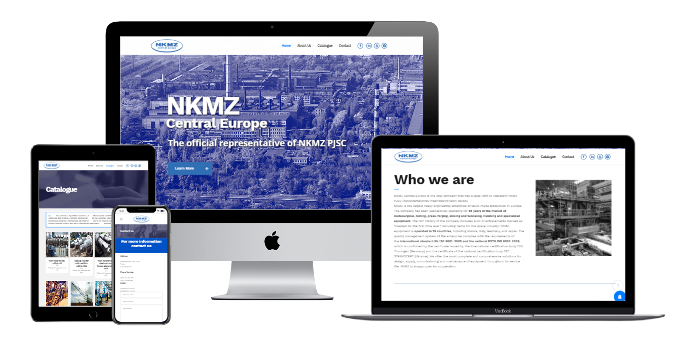 Sitio web responsive de NKMZ Central Europe en distintos dispositivos